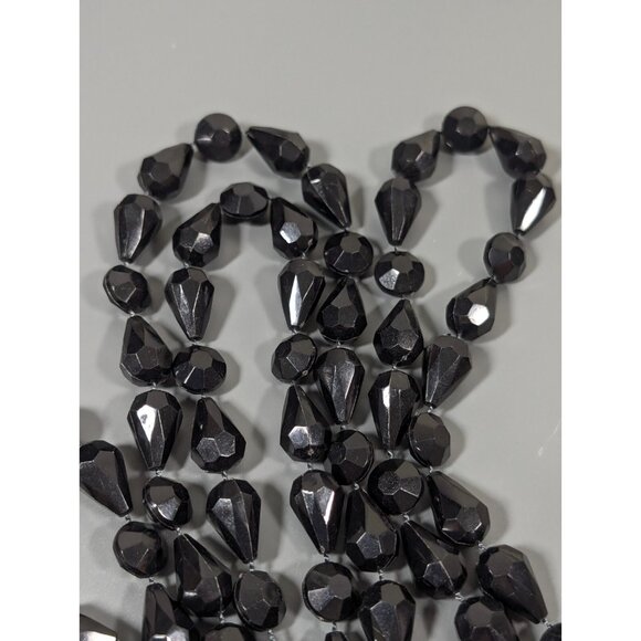 Vintage Black Lucite‎ Teardrop Faceted Bead Long Necklace 60 inch Opera - Picture 5 of 7
